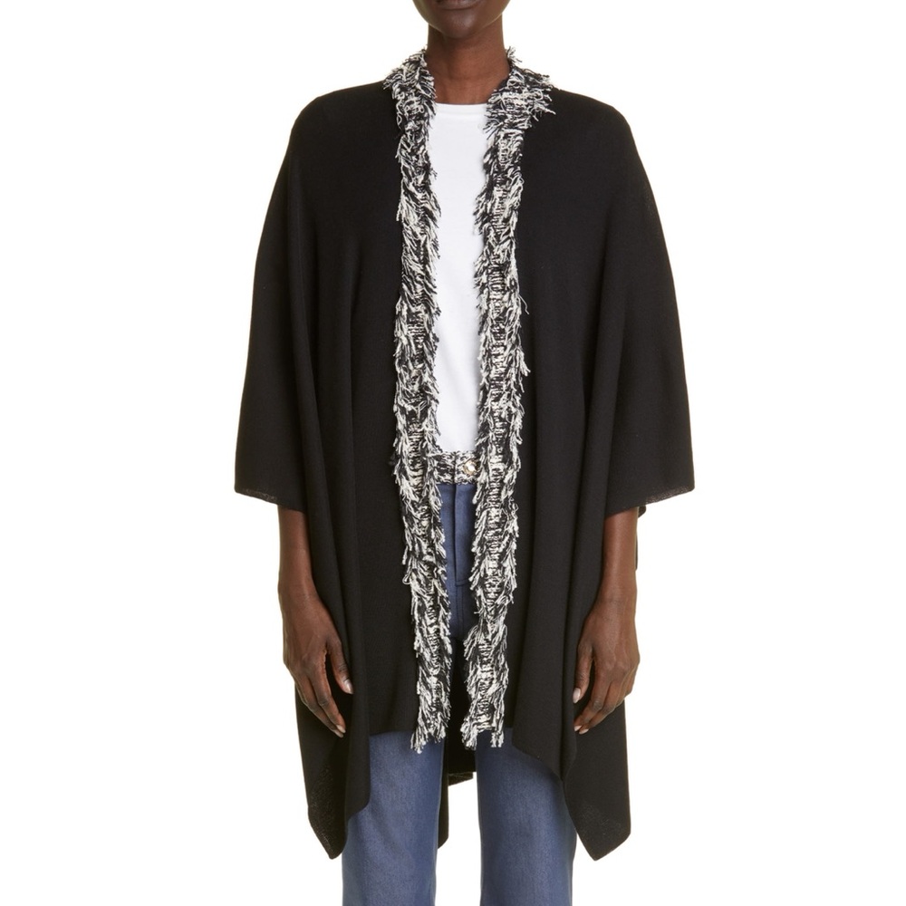 ST. JOHN for Nordstrom Wool Silk Cashmere Open Front Sweater Shawl